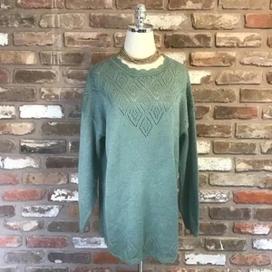 JACLYN SMITH Vintage Damen Häkel Cottagecore Grün Tunika Pullover L - Bild 1 von 7