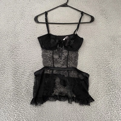 Victoria's Secret Lencería Babydoll Mujer Pequeño Negro Malvado Encaje Malla Transparente Foto 1 de 4