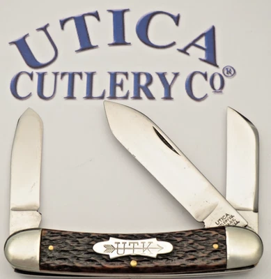 Modern UTICA CUTLERY CO UTICA NY Canoe Gunboat Knife - Jigged Bone - Image 1 of 4