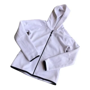 Zella Girl Girls Jacket Size Small White Hooded Activewear Black Trim Zip Front - Picture 1 of 8