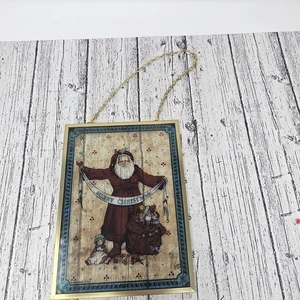 Glassmasters Buntglas Weihnachtsmann Tafel Alte Welt Messingrahmen & Kette 7,5”x 5,5” - Bild 1 von 9