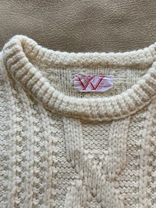 Vintage W by Wickbury Cream Lambs Wool Cable Knit Sweater SZ XL Women Fisherman - Picture 1 of 7