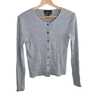 Carole Little Sport | Cárdigan gris con botones acanalados con brillo plateado metálico Foto 1 de 4