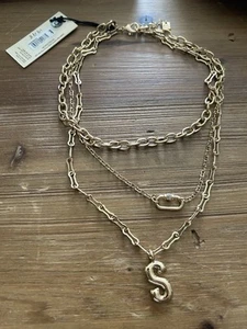 Open Edit Three Tier Chunky Necklace Costume Jewelry Inital “S” Pendant Goldtone - Picture 1 of 5