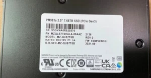 Samsung 7.68TB PM983a SSD NVMe U.2 PCIe 3.0 x4 MZ-QLB7T6B MZQLB7T6HALA-00AZ - Picture 1 of 2