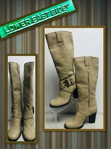 LOWER EAST SIDE size 5  KNEE HIGH BEIGE TAN SUEDE LOOK  Heel Boots 823017 - Picture 1 of 4