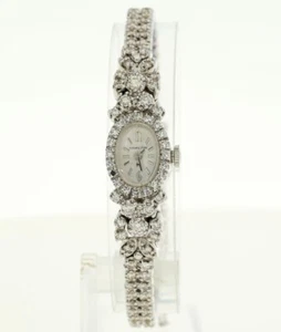 Vintage Hamilton Natural Diamond 14K WG Ladies Mechanical Bracelet Watch 3.45CT - Picture 1 of 9