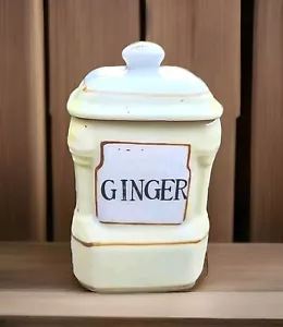 Vtg Ceramic GINGER Spice Canister & Lid Yellow & White Hand Paint 4" Japan USS1 - Picture 1 of 11