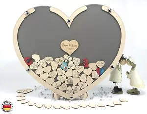 Gästebuch Herz Hochzeit Bilderrahmen grau Personalisierbar f 100 Personen Gravur - Bild 1 von 13
