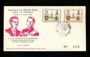Postal History FDC #C396-C397 Ecuador royal visit flag 1962 - Picture 1 of 2