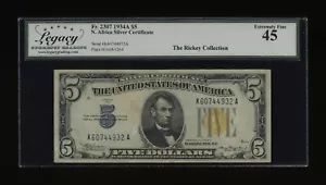 DBR 1934-A $5 North Africa Silver Fr. 2307 Legacy 45 Serial K60744932A - Picture 1 of 2