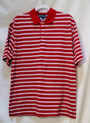 Tommy Hilfiger Golf Shirt Mens Large L Short Sleeve Polo Red Stripe 100% Cotton  - Image 1 of 4