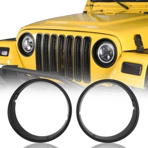 Hooke Road Front Headlight Round Cover Frame Bezels Fit Jeep Wrangler 97-06 TJ - Foto 1 di 9