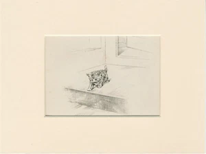 SÜSSES KÄTZCHEN AUF STEP SCHÖNER ALTER 1935 BERITTENER KATZENKUNSTDRUCK von PERSIS KIRMSE - Bild 1 von 1