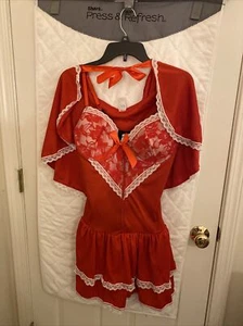 Party King Women's Sexy Costume Dress Set, Red, White Lace, Cape Large - Picture 1 of 9