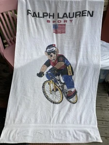 Ralph Lauren Vintage RARE Polo Sport Beach Towel Bicycle Bear 66”x34" - Picture 1 of 19