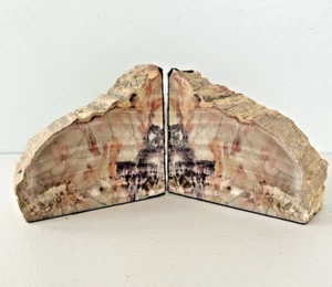 Sujetalibros vintage de madera petrificada forrados en fieltro hermoso diseño MCM de mediados de siglo - Imagen 1 de 12