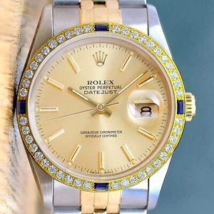Rolex Datejust 18KY & SS ORIGINAL CHAMPAGNE INDEX DIAMOND-SAPPHIRE BEZEL - Picture 1 of 8
