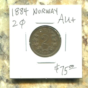 NORWAY - BEAUTIFUL HISTORICAL OSCAR II BRONZE 2 ØRE, 1884, KM# 353 - Picture 1 of 3
