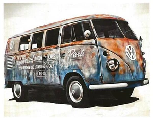 Postcard Volkswagen Bus Van from 1950s LA CA Commercial Use Oversize NrMINT - Picture 1 of 2