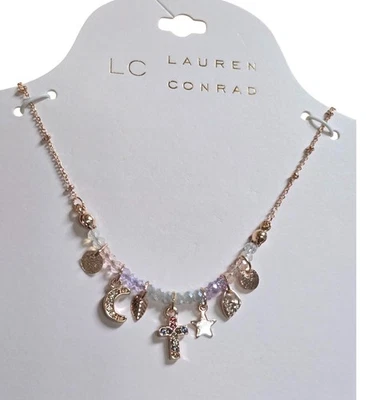 Colar de miçangas LC Lauren Conrad feminino moderno folheado a ouro rosa novo com etiquetas - Imagem 1 de 4