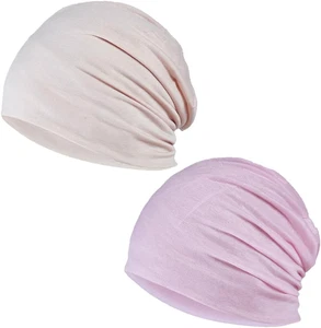 Turban Damen 2 Stück Beanie Chemo Kopfbedeckung Baumwolle Schlafmütze Pink Beige - Bild 1 von 6