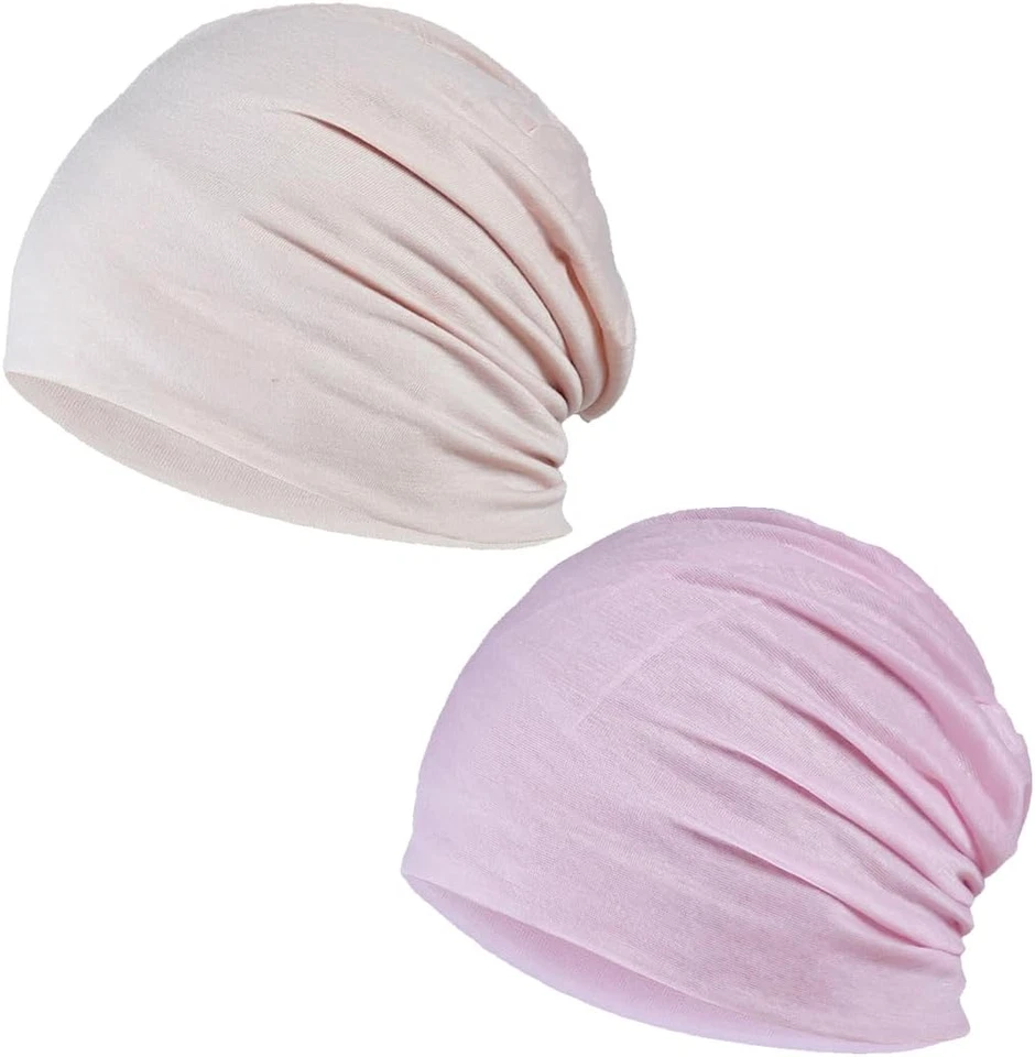 Turban Damen 2 Stück Beanie Chemo Kopfbedeckung Baumwolle Schlafmütze Pink Beige - Bild 1 von 4
