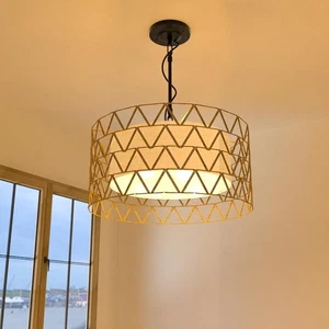 Grande Lampadario Casale per Sala da Pranzo,3 Luci Rattan Boho Lampadario Li... - Foto 1 di 1