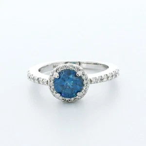 1 1/4ct Blue SI2 Round Earth Mined Certified Diamonds Plat Halo Side Stone Ring - Picture 1 of 14