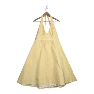 J Crew Silk Halter Midi Dress Sz 16 Butter Yellow Satin Lined Party Bridesmaid - Picture 1 of 14