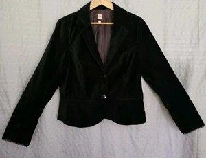 Old Navy Blazer Womens Large Black Velvet Single Breasted Cotton Office Academia - Picture 1 of 10