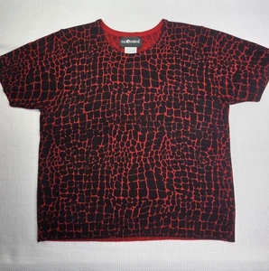 Vintage Sag Harbor Pullover Damen Large rot schwarz Büro klassisch Kurzarm gebraucht, in einwandfreiem Zustand - Bild 1 von 5