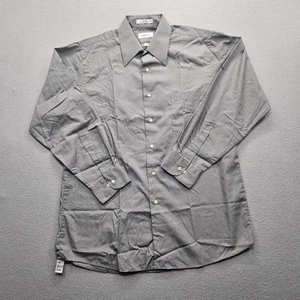 Van Heusen Men Size 16 Gray Long Sleeve Button Down Shirt Casual Poplin - Picture 1 of 10