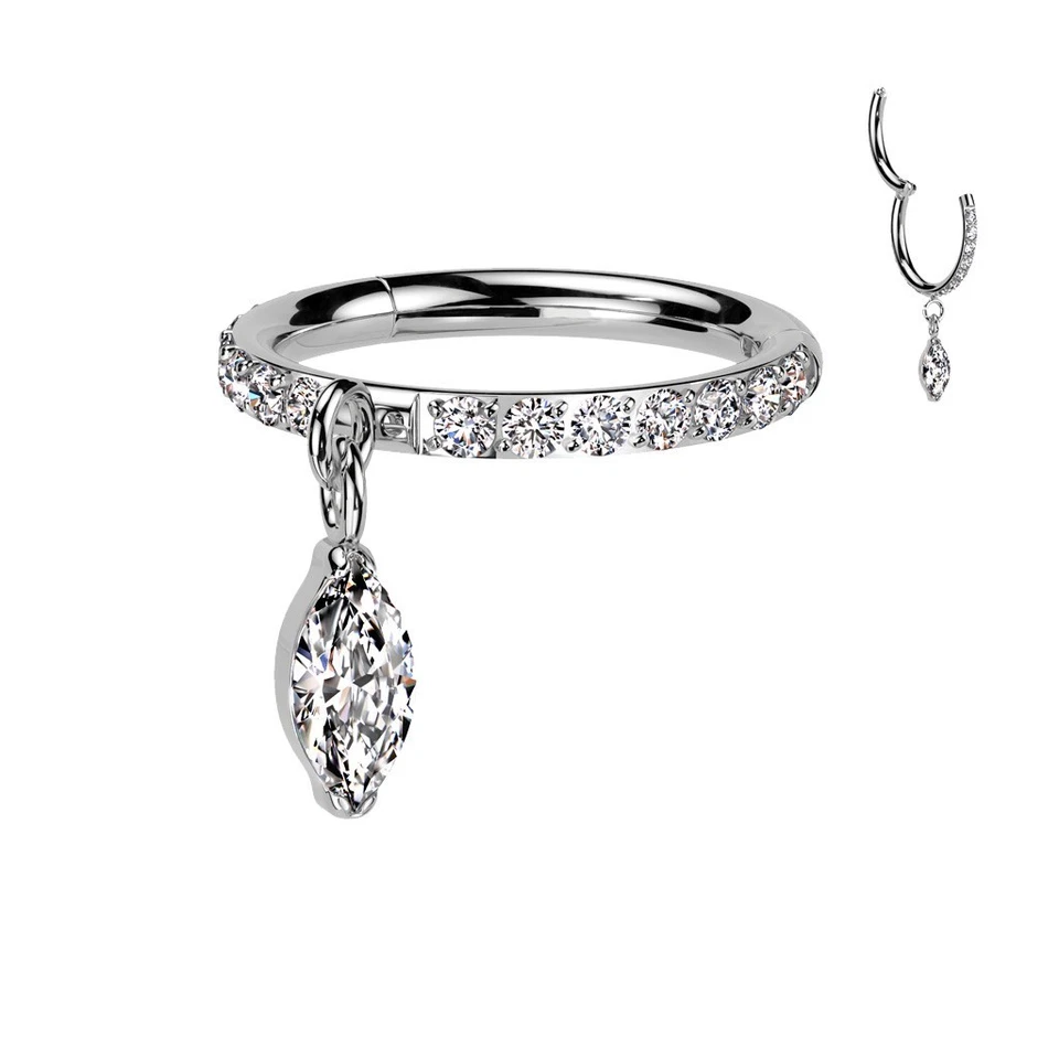 Anillo de aro Clicker forrado con gema brillante marquesa titanio grado implante 16GA Foto 1 de 1