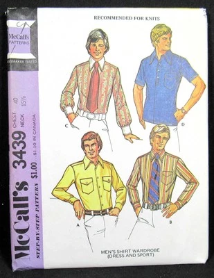 1970s Men's Shirts Size 40 McCall's 3439 Vintage Uncut Pattern - Image 1 of 4
