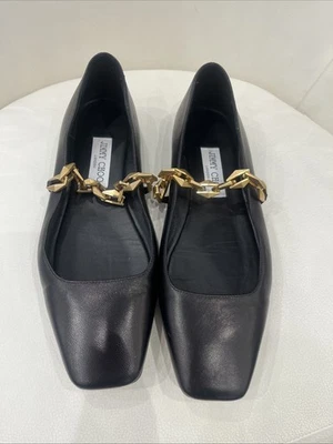 Jimmy Choo Cuero Negro Talla 9 Ballet Diamante Tilda Pisos Talla 39 Foto 1 de 4