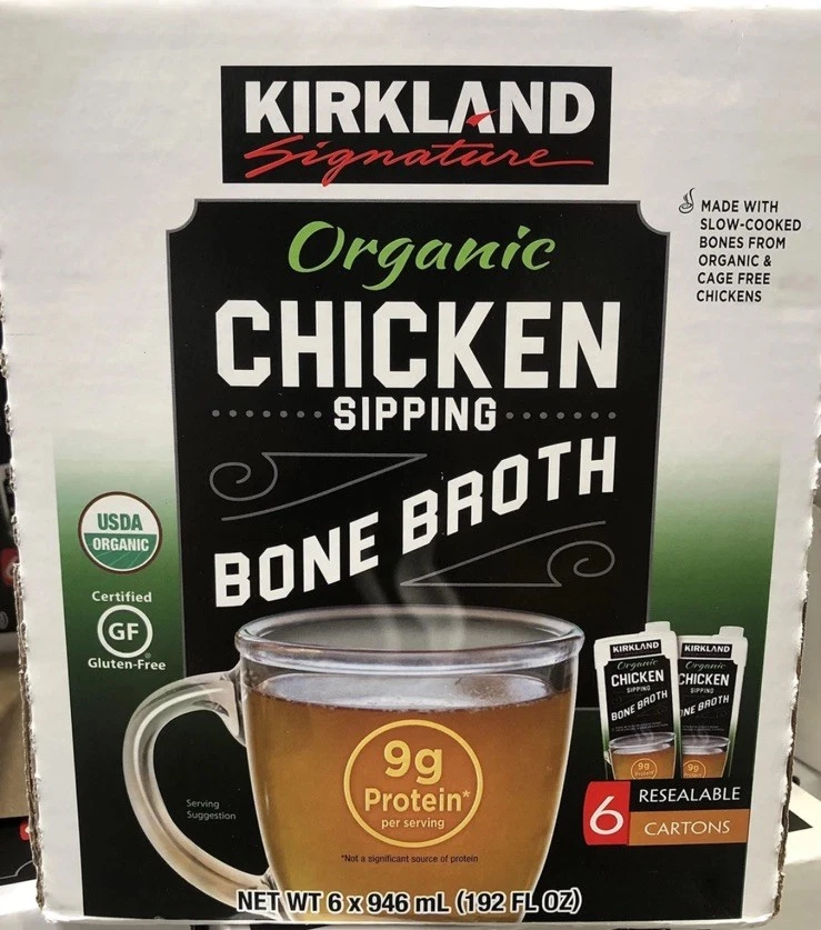 Nuevo caldo de hueso de pollo fresco orgánico Kirkland - 32 fl oz cajas, 6 unidades Foto 1 de 1