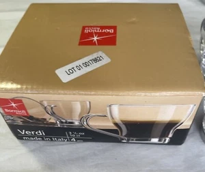 Bormioli Rocco Verdi set of 4 Espresso Glasses With Metal Handles 3.5 oz - Picture 1 of 3