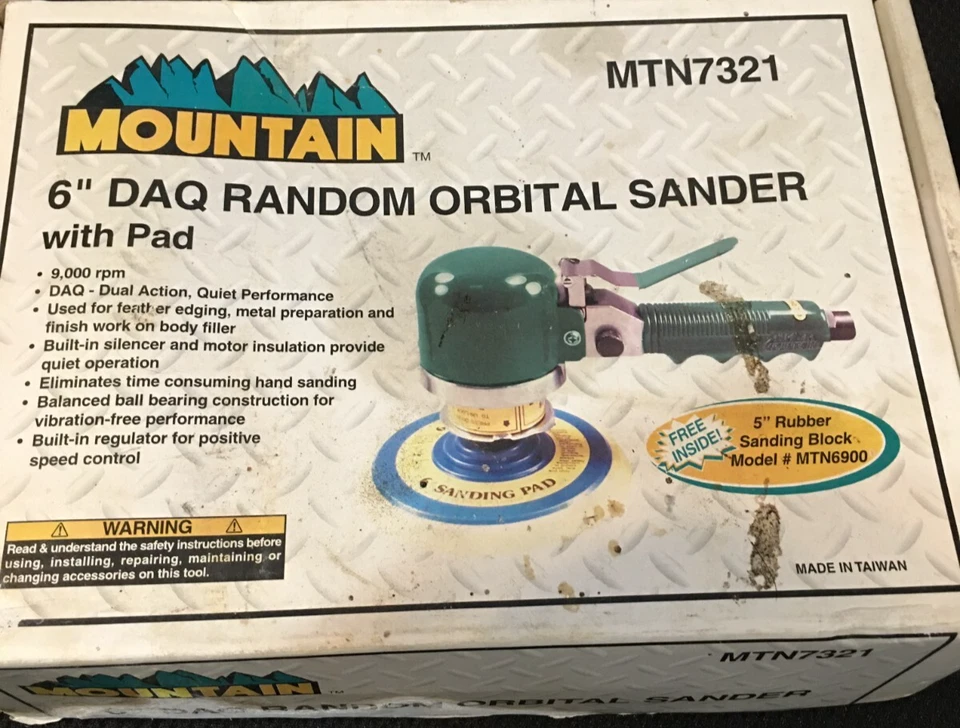 New Mountain MTN-7321 Pneumatic 6" DAQ Random Orbital Sander w/ Pad & Block - Image 1 of 2