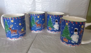 (4) Mikasa Fashion Plaze - Christmas Glow - Coffee Mug Set - Snowmen - Reindeer - Picture 1 of 5