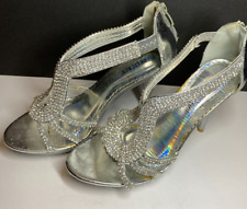 Delicacy Silver Retro Rhinestone Wedding Heels Open Toe Shoes Size 9