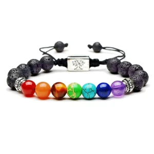 Yoga Handmade 7 Chakra Tree Of Life Charm Bracelets Lava Stones with Organza bag - Picture 1 of 5