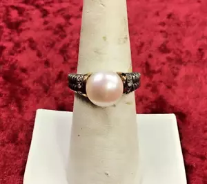 FANTASTIC FRESH WATER CULTURED PEARL STERLING SILVER RING ~ SIZE 8 - Picture 1 of 5