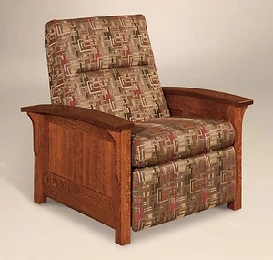 Amish Mission Arts and Crafts Recliner Chair Skyline Panel Solid Wood Upholstery - Picture 1 of 4