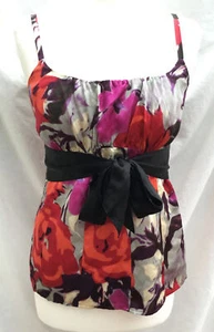 MONSOON MULTICOLOURED FLORAL SILK CAMISOLE TOP VEST SASH BOW STRAPPY LINED UK 10 - Picture 1 of 12