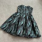 * Jack Wills Strapless Feather Print Party Dress British Style Black Green US 0