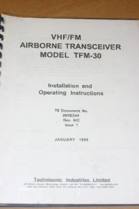 Technisonic TFM-30 VHF/FM Airborne transceiver Installation/operating manual - Picture 1 of 1