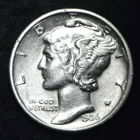 1936 Mercury Silver Dime AU FREE SHIPPING Cover