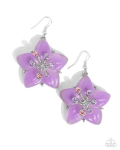 Paparazzi Summer Sprigs - Purple- Amathyst Rhinestones - Flower Earrings - Picture 1 of 2