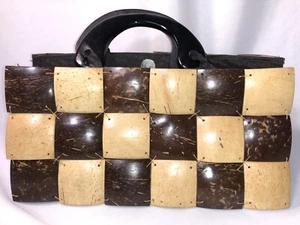 YOA COCONUT SHELL GELDBÖRSE HANDTASCHE HOLZGRIFFE MAGNETVERSCHLUSS - Bild 1 von 12